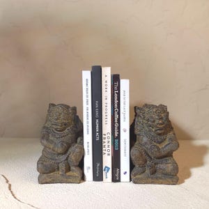 Handcrafted Stone Togog Sculptures: Balinese Guardian Bookends