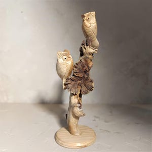 Hand-Carved Wooden Owl Sculpture on Natural Branch | Rustic Forest Decor, Handmade Owl Figurine | Nature-Inspired Art | Woodland Home Accent