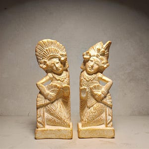Balinese Dancer Statue Set – Handcrafted Gold Figurines, Traditional Dance Sculptures, Boho Cultural Decor, Indonesian Art Pair wedding gift