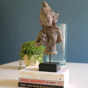 Stone Statue Hand Carved  Goddess Lakshmi On Stand Bali Folk Carving Stone Sculpture Asian Accents object Decoration