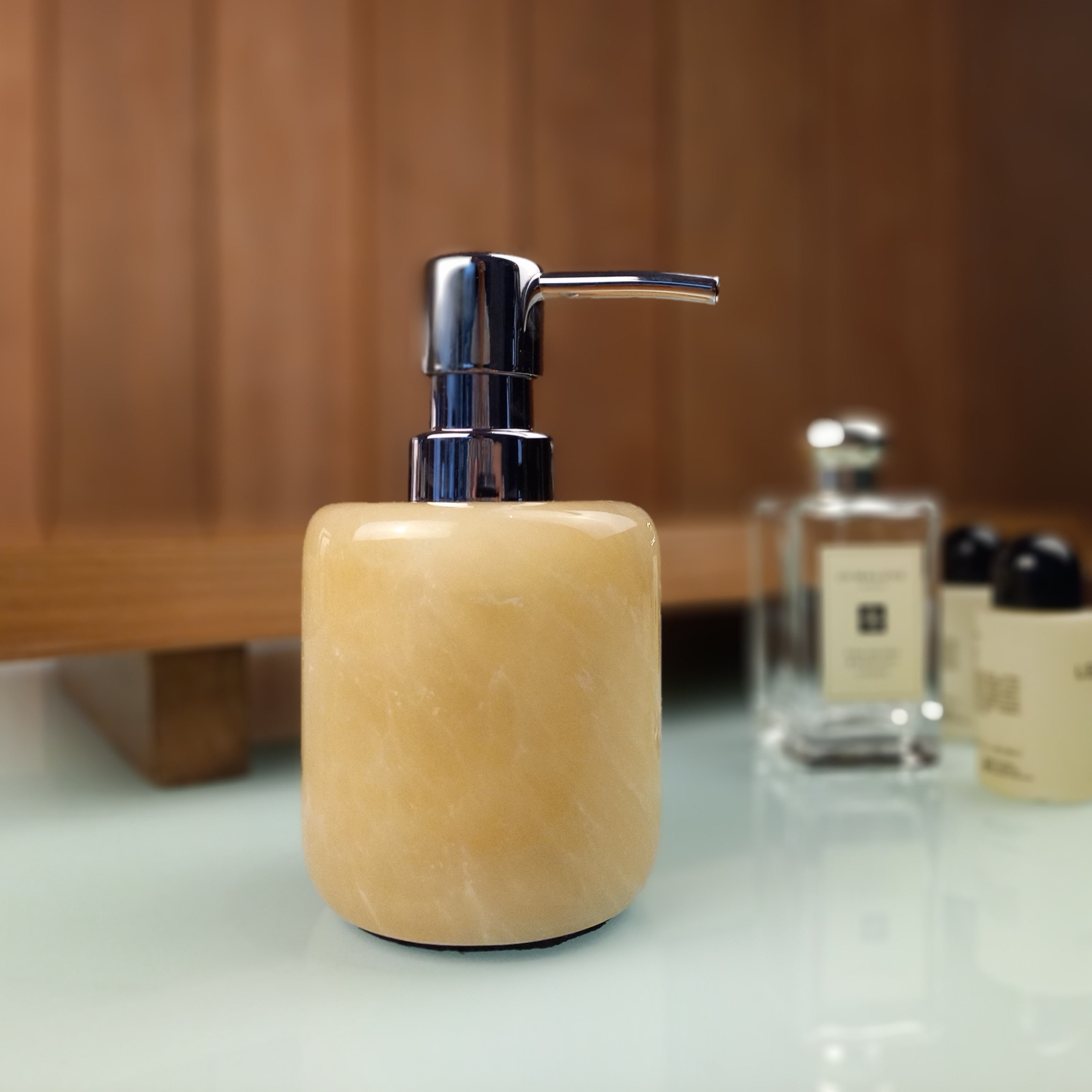 Handcrafted Onyx Stone Soap Dispenser: Elegant Bathroom Decor