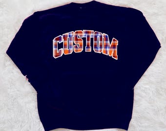 Custom College Plaid Crewneck, Bed Party Gift, Graduation Gift, College Apparel, College Gifts, Custom College Merch, College Merch