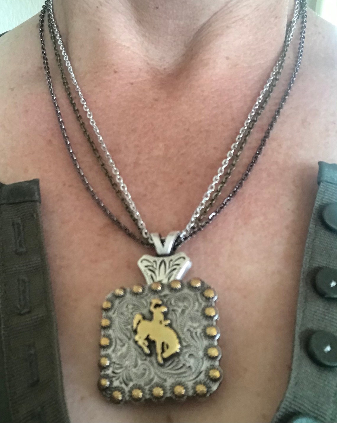 Cowboy Pendant on Threecolor Chain. Etsy
