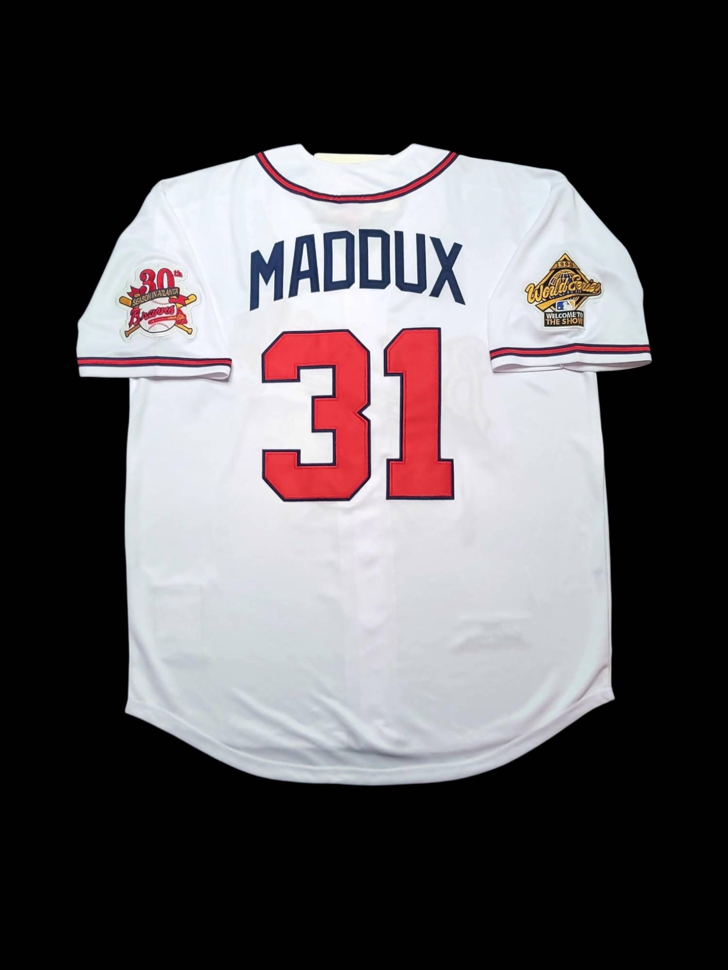 XclusiveTreasures Greg Maddux Jersey Atlanta Braves 1995 World Series Throwback Stitched Birthday/Christmas Present Gift Idea! Limited Time Only! Sale!