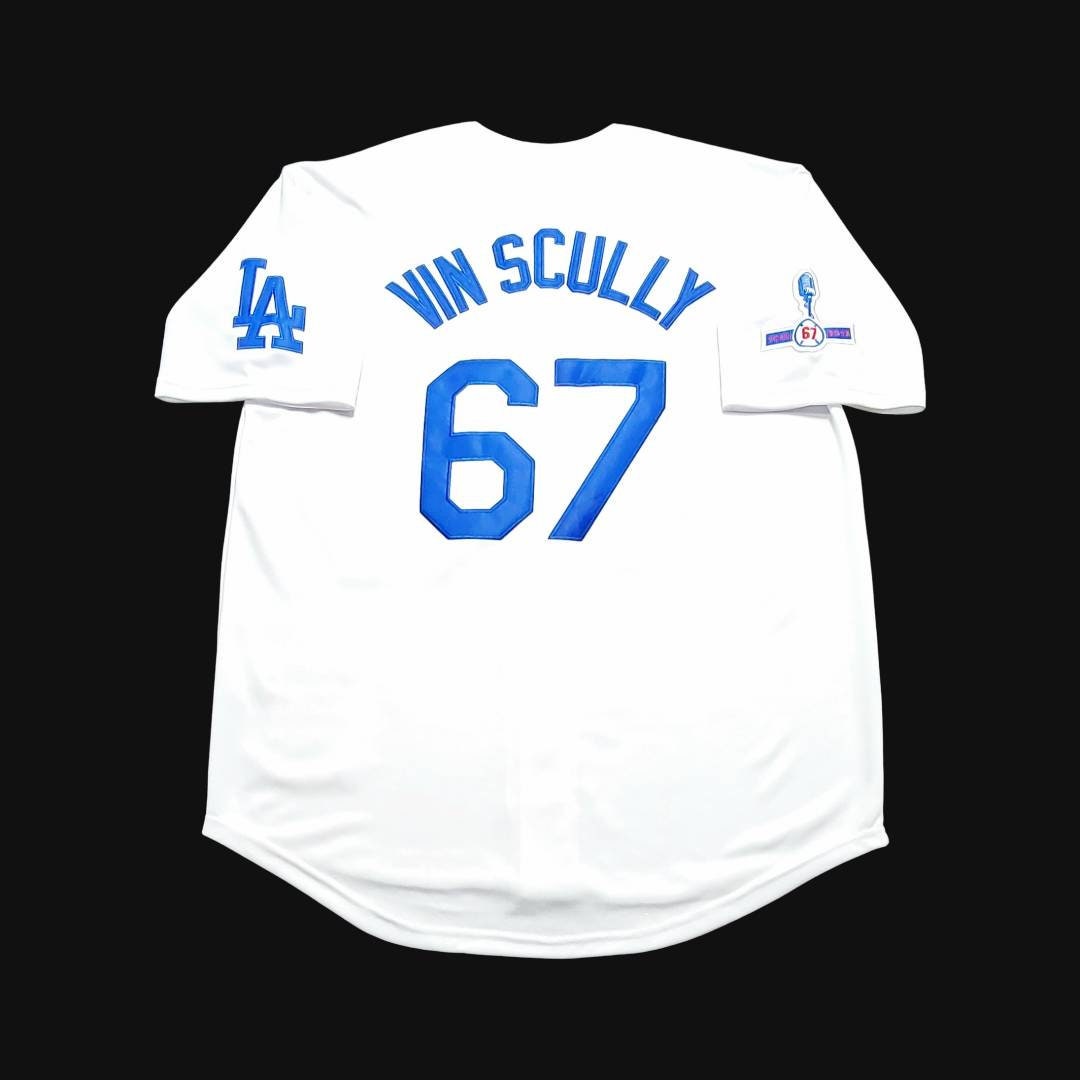 XclusiveTreasures Vince Scully Jersey Los Angeles Dodgers VIN & 1950-2016 Sleeve Patch! Home White Birthday/Christmas Present Idea Sale! Limited Time Only!