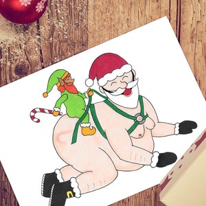 Kaart ondeugende kerstman, kinky kerstkaart, grappig homo kerstcadeau, LGBTQ-wenskaart, vuile kerstkaart