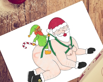 La tarjeta de trineo de Santa, regalo de vacaciones gay travieso, regalo de Navidad pervertido, tarjeta de felicitación LGBTQ, tarjeta de Navidad sucia