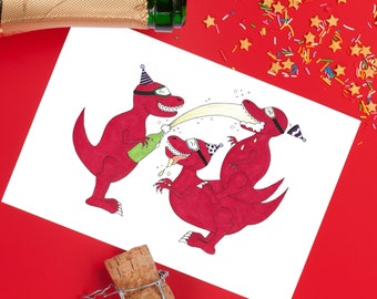 Party Raptors Card, Funny Dinosaur Gift, Cute Birthday Gift, Toronto Raptors Greeting Card