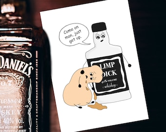 Tarjeta de Dick de whisky, regalo de cumpleaños divertido, tarjeta de Dick Limp, regalo de aniversario travieso, bebida alcohólica Tarjetas de felicitación