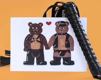 Leather Teddies Card, Funny Gay Valentines Day Card, Kinky LGBTQ Gift, Queer Anniversary Card