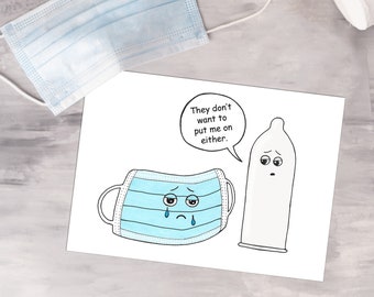 Mask Troubles Card, Naughty Pandemic Gift, Funny Covid Card, Silly Coronavirus Gift, Condom Greeting Card