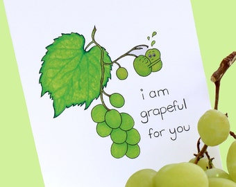 Grapeful Grapes Card, Cute Appreciation Greeting Card, Funny Valentines Day Card