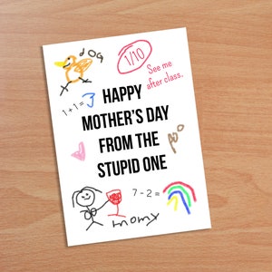 Tarjeta de niño estúpido de mamás, tarjeta divertida del día de las madres, tarjeta de felicitación sarcástica para mamá, regalo divertido del día de las madres