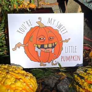 Petite carte de citrouille, carte d'anniversaire d'Halloween drôle, carte de voeux de citrouille moche, cadeau d'Halloween étrange