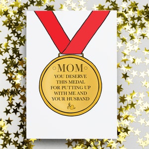 Tarjeta de medalla de oro de mamá, tarjeta divertida del día de las madres, tarjeta de felicitación sarcástica del día de la madre, tarjeta de cumpleaños divertida para mamá
