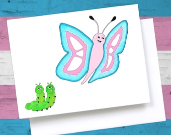 Trans Butterfly Card, Cute Gender Transition Gift, Transgender Coming Out Greeting Card