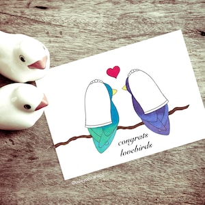 Biglietto di auguri per matrimonio lesbico con piccioncini, simpatico regalo di matrimonio dello stesso sesso, biglietto di auguri per matrimonio di due spose