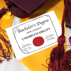Carte de diplôme d'inaptitude au travail, cadeau de remise des diplômes amusant, carte de voeux de diplômé universitaire