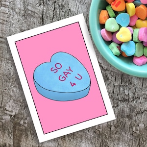 Tarjeta de corazón de caramelo para gays, divertida tarjeta para el día de San Valentín gay, divertido regalo de aniversario LGBTQ, tarjeta de aniversario lésbica