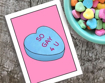 Gay For You Candy Heart Card, Funny Gay Valentines Day Card, Funny LGBTQ Anniversary Gift, Lesbian Anniversary Card