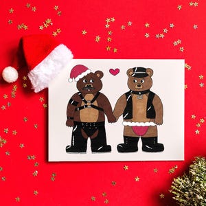 Carte de vœux nounours en cuir, cadeau de Noël gay drôle, animaux coquins, ours pervers, carte de voeux LGBTQ