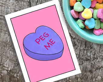 Peg Me Candy Heart Card, Funny Valentines Day Card, Naughty Anniversary Gift, Kinky Valentines Day Card