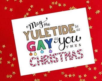 Tarjeta navideña gay, regalo navideño LGBTQ divertido, tarjeta de felicitación navideña divertida