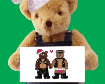 Leather Teddies Holiday Card, Funny Gay Christmas Gift, Naughty Animals, Kinky Bears, LGBTQ Greeting Card