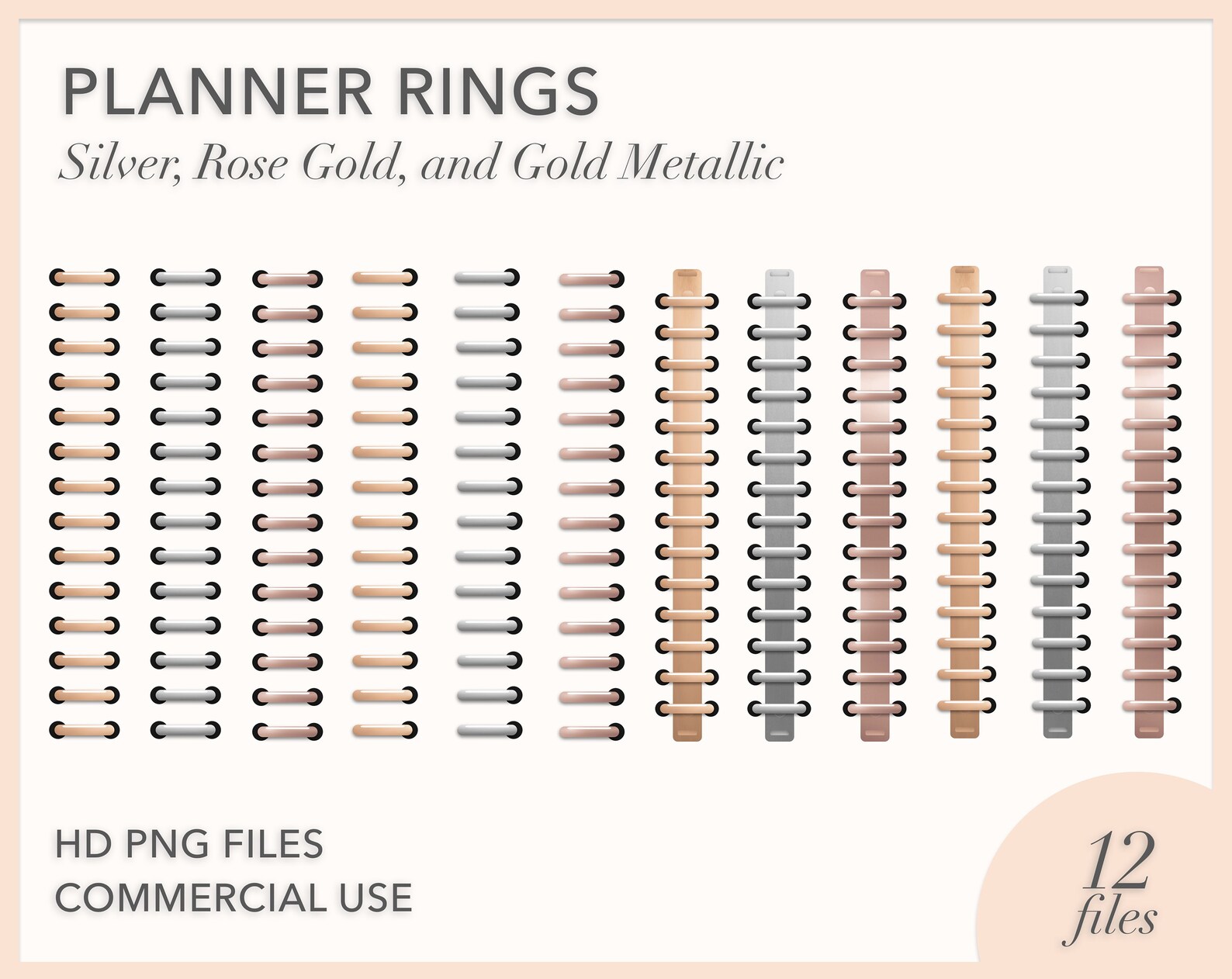 Digital Planner Rings Metallic Rose Gold Silver Gold Etsy