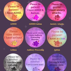 2.25&quot; Sensitivity Stars Buttons (Disabilities, Neurodivergence, etc.)