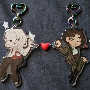 Custom Commission YCH Chibi Couple 3.5&quot; Acrylic Connecting Heart Magnet Keychain Set (Please Read Description!)