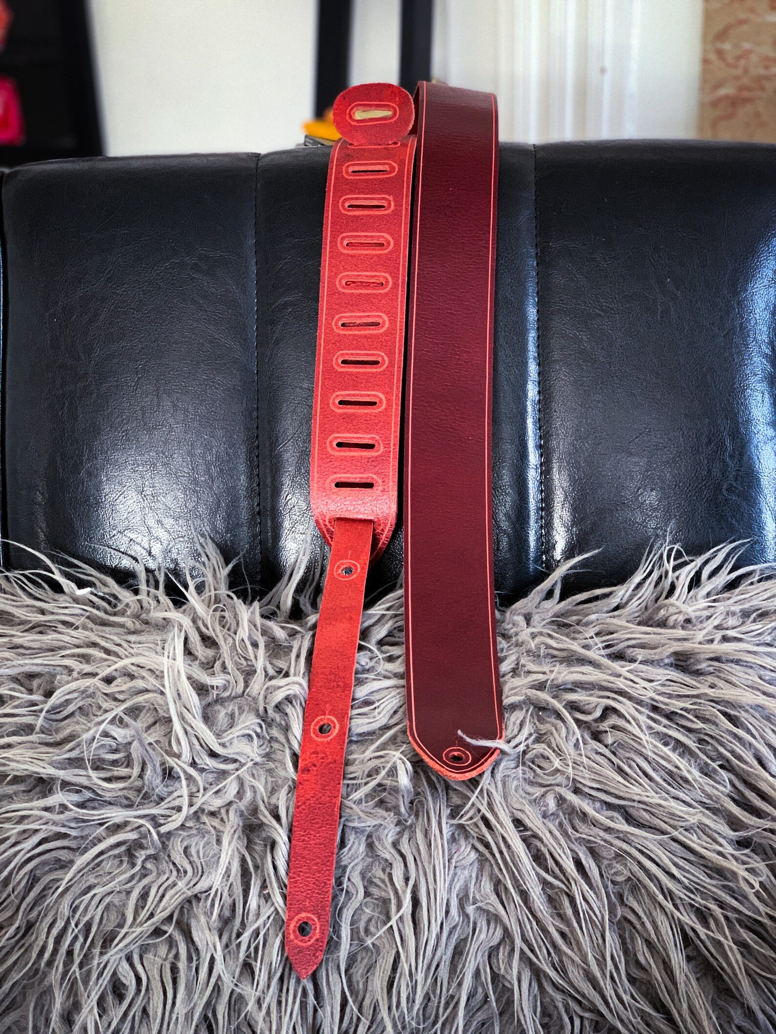 Red Leather Guitar Strap Etsy