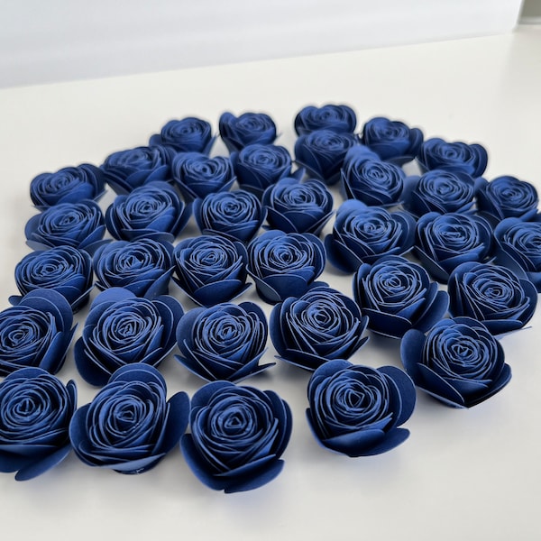 1" Wide Small Navy Paper Roses Set of 10