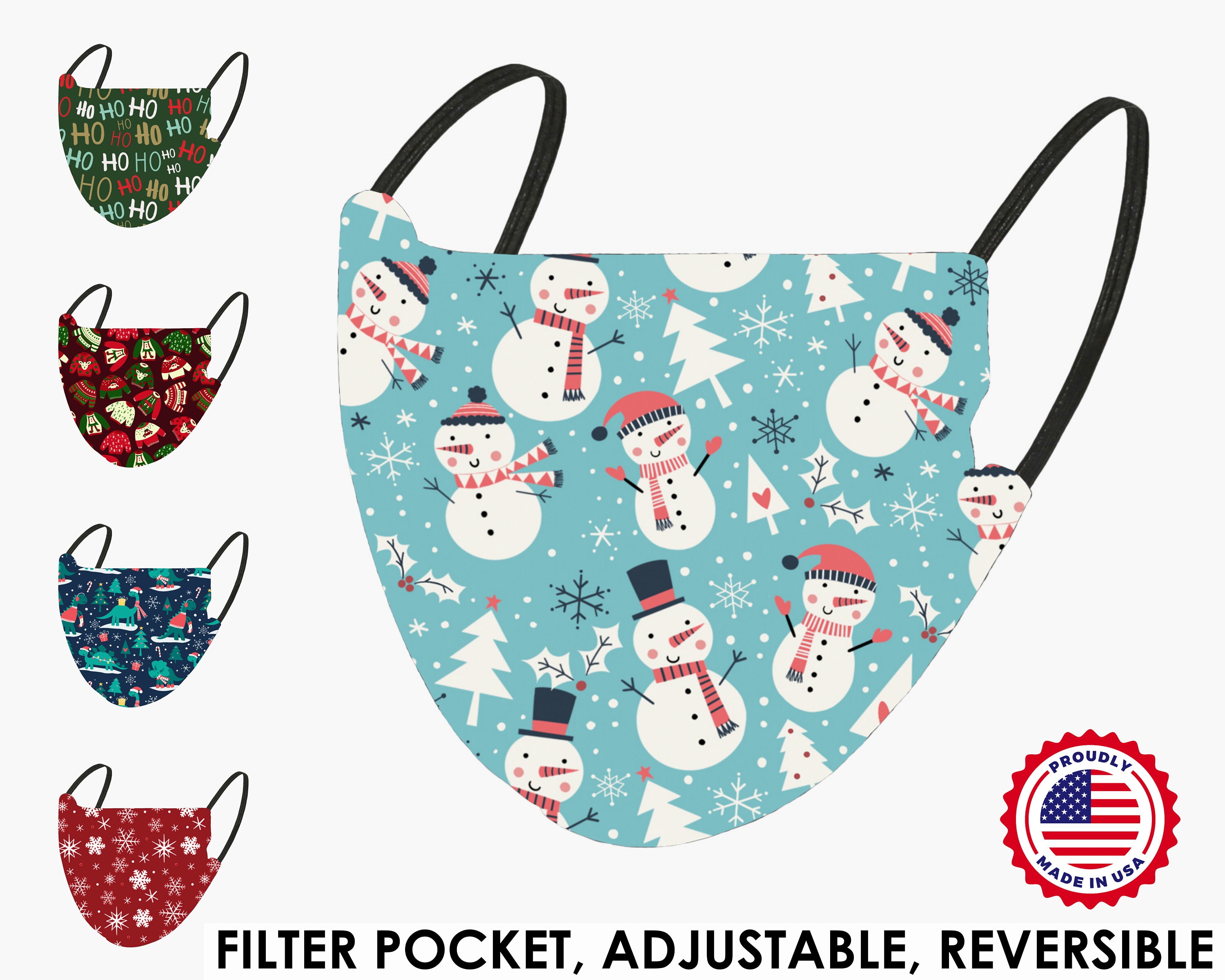 Winter Snowmen Christmas Face Mask with Filter Pocket | Adult and Kid…