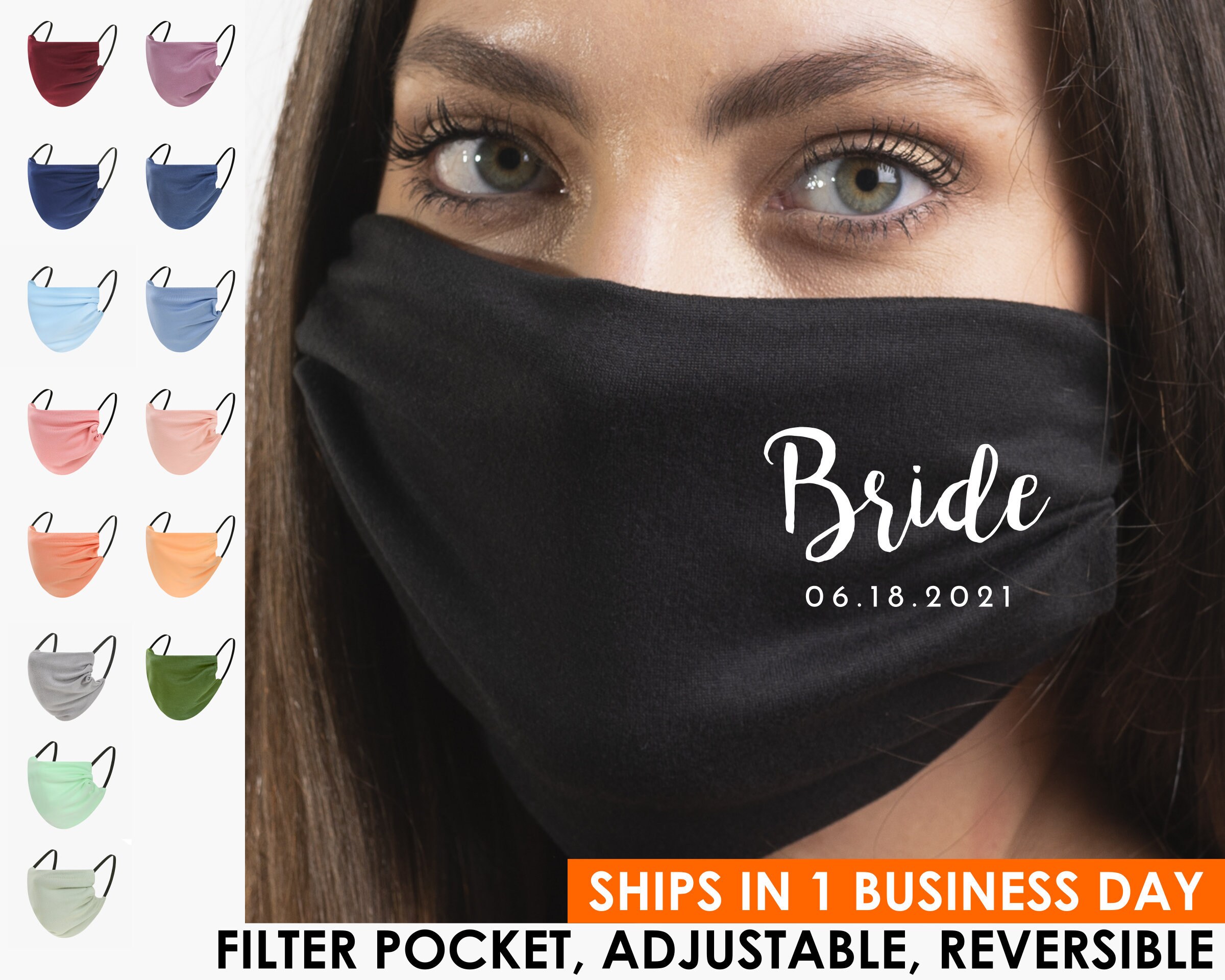 Wedding Bride Groom, Mr and Mrs, Face Mask with Filter Pocket | Adult…