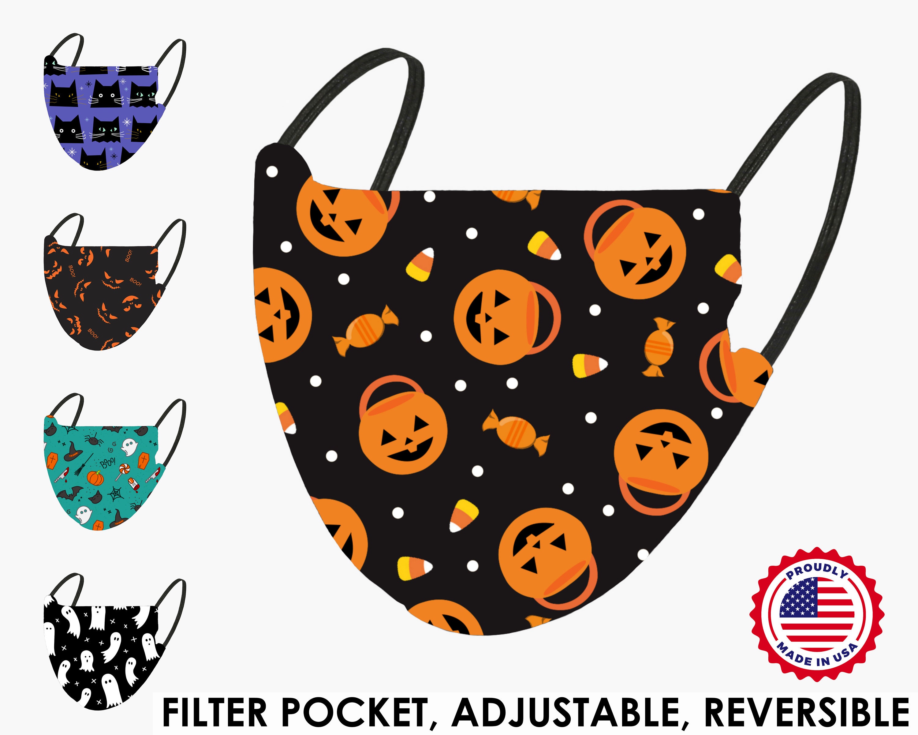 Halloween Candy Reversible Face Mask with Filter Pocket | Adult and K…