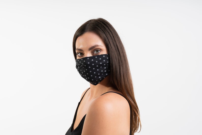 Grey Polka Dot Floral Face Mask Reusable Double Layered Etsy