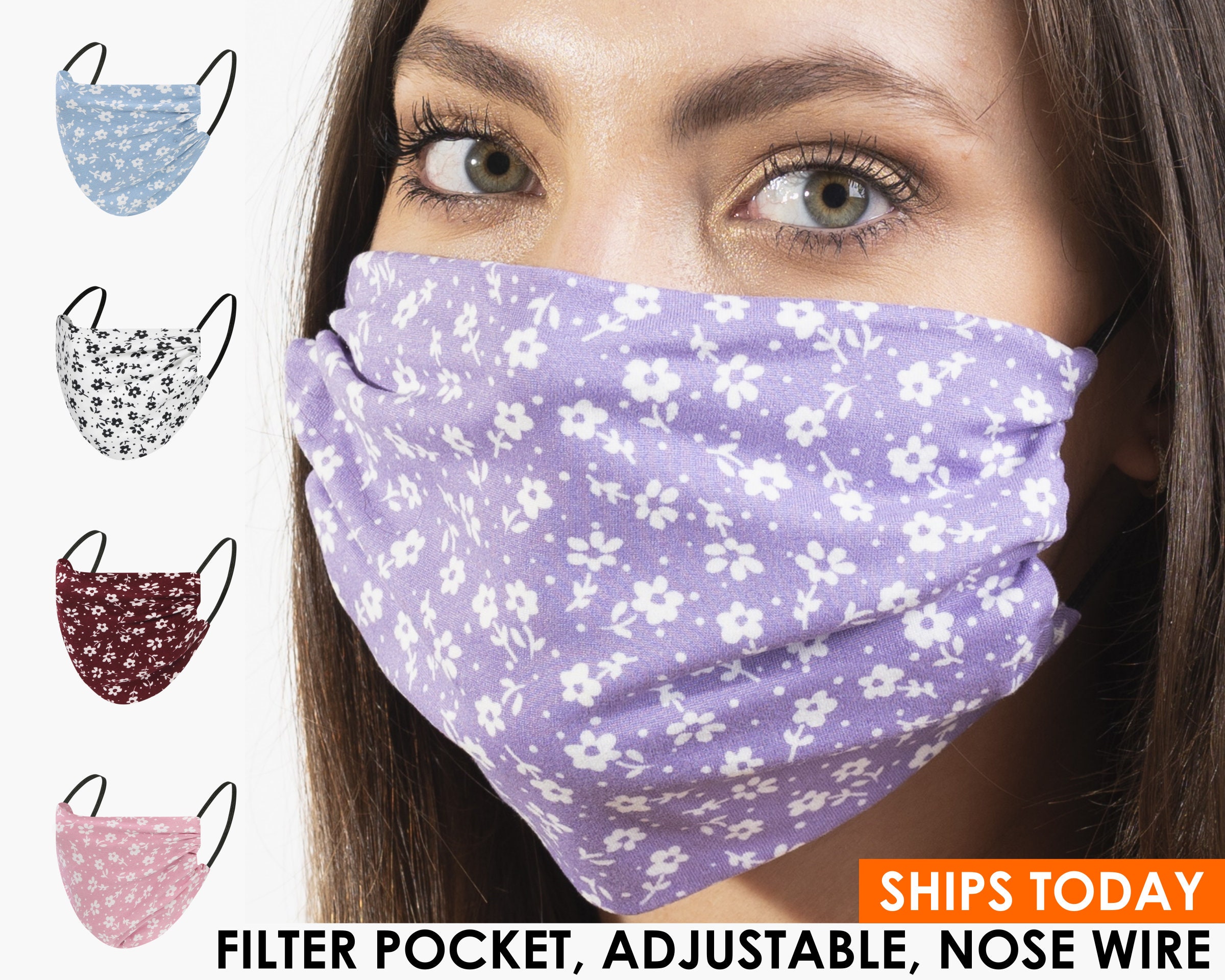 White Dainty Floral Face Mask Reusable Double Layered Etsy