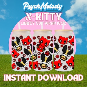 X-Kitty UVDTF PNG Datei, 16 Unzen libbey Glasbecher Wrap, Sublimation, Transfer Aufkleber, kawaii Kunst, digitale Datei, Shirt Transfer, sofort-Download