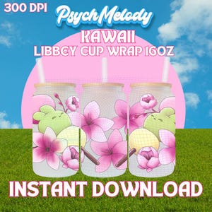 Snack kawaii, involucro per tazza di vetro Libbey da 16 once, png per sublimazione, decalcomania di trasferimento, file digitale, trasferimento, download immediato, involucro Libbey, rosa carino