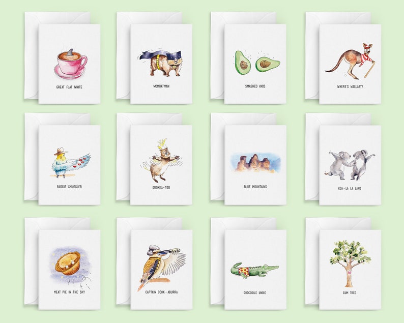 Bundle Buy: 6 cards for 30 Dollars Australian Pun Watercolour Greeting Cards image 2