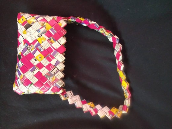 Candy wrapper woven hand bag. Novelty vintage.