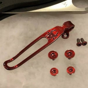 Translucent Red Titanium Deep Pocket Clip & Screws Set For Spyderco Para 3 Knife