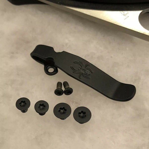 Black Titanium Deep Carry Pocket Clip & Stainless Screws Set For Spyderco Para 3