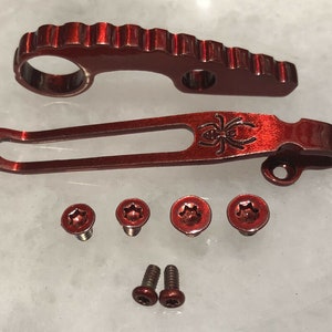 Red Titanium Spacer Deep Pocket Clip & Stainless Screw For Spyderco Para 3 Knife