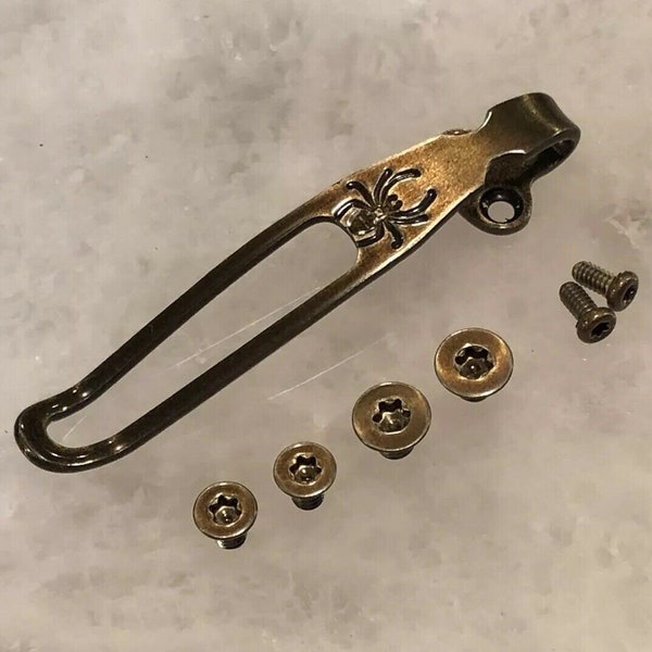 Golden Bronze Titanium Deep Pocket Clip & Screws Set For Spyderco Para 3