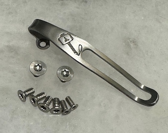 Satin Titanium Deep Carry Pocket Clip For Spyderco Paramilitary 2 G10 Para 3 G10 Manix 2 G10 Native 5 G10 Knife - Thor Hammer