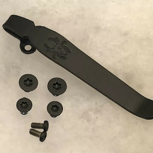 Black Titanium Deep Carry Pocket Clip & Stainless Screws Set For Spyderco Para 3