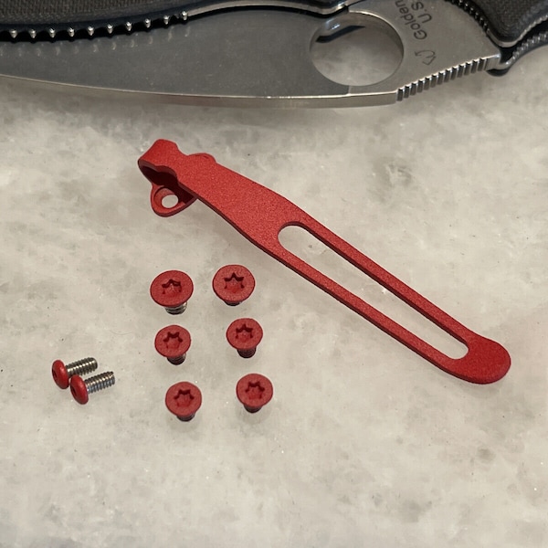Flat Red Titanium Deep Pocket Clip and Stainless Screws For Spyderco Manix 2 G10