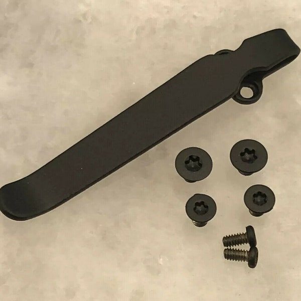 Black Titanium Deep Carry Pocket Clip & Stainless Screws Set For Spyderco Para 3